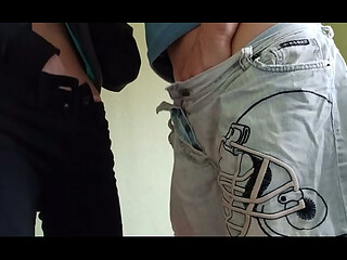 Two girlfriends masturbate and cum in jeans