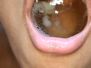 Hot Latina Teen Swallows Cum and Piss - Amateur Deep Throat Action