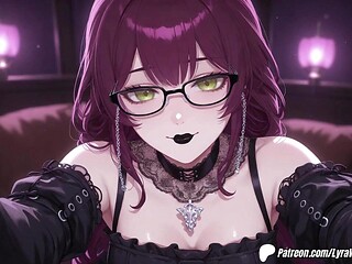 Goth GF gives a sensual handjob with big tits