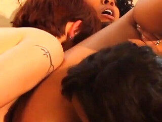 Hot threesome with two ebony and redhead
