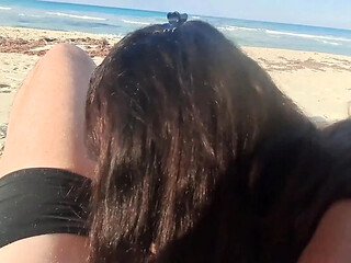 MILF Sucks Cock and Swallows on the Beach  POV