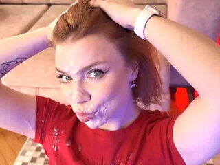 Giant Cumshot! Her Face is Completely Covered Sperm