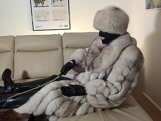 Hermelin - In fur coat and hat spanking