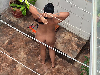 My Neighbor From the House Below Bathes Outside and Was Discovered by Me.
