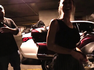 Busty babe gets a three-way ride on a motorcycle