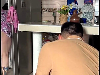 My Real Stepmom in the Mature Kitchen Masturbates I Penetrate Her Delicious