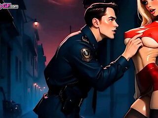 Busty blonde babe and a big-dicked cop have steamy street fun in 3D Animation X