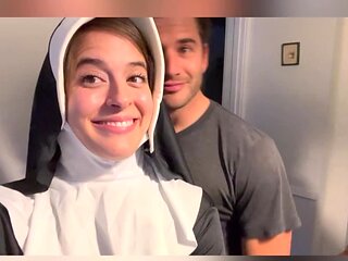 Abbie Maley Roleplays As A Nun For Able Godshark And Nathan Bronson