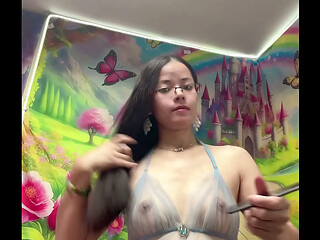 nice hair black sexy tit show