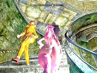 Thicc bunny MOMO shows off her big boobs and booty in Skyrim's naughty gameplay