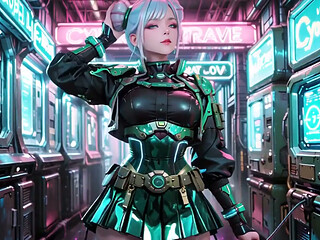 The Green Armored Girl! Silver-haired Valkyrie Kneeling and Glancing Back, Fingertips Tracing Her Cold Metallic Suit.