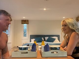 A blonde girl Lana Rose fucks with her boyfriend in cowgirl