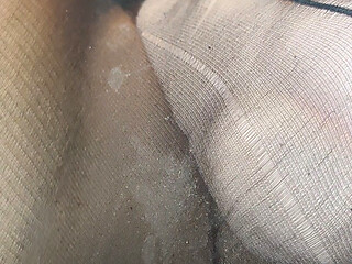 Masturbation on balcony and cum inside stockings