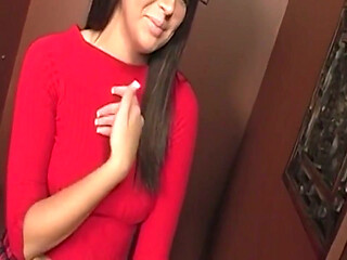Brunette MILF Sucks Throbbing Cock Through Gloryhole