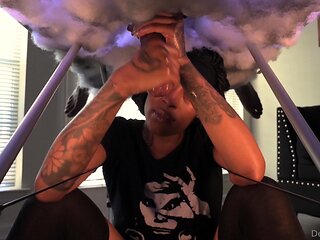 Hot blonde strokes and sucks black cock in glory hole