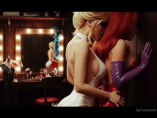 Holli Would x Jessica Rabbit lesbian kissing (Cool World, Who framed Roger Rabbit /AI generated)