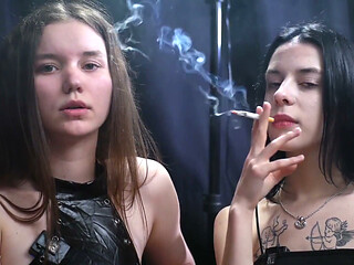 Two Seductive Smokers - Dark Room Tease & Intense Eye Contact