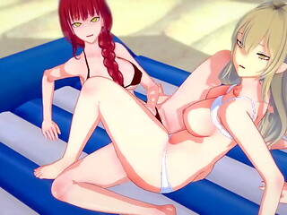 Chainsaw Man Ova beach episode - Makima and Power have lesbian sex