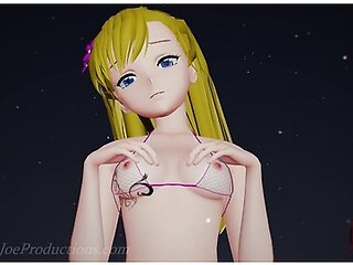 MMD R18 4K Blonde Misaka Aylin With A Pink Bikini - Dub Zap