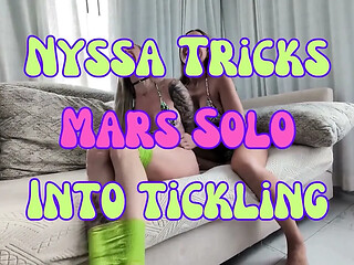 Nyssa Nevers lures Mars Solo into an unsuspecting tickling situation.
