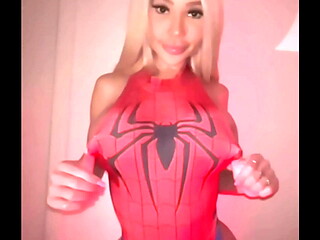 BIG TITIES BLOND GIRL IN SPIDERMAN COSTUME COSPLAY