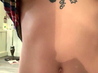 Brunette solo darling masturbating at home