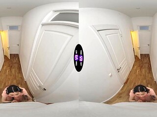 Teen sucks and rides her exhausted boss in VR