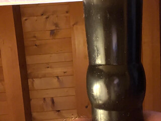 Grandpa fucks himself with his black BDSM dildo