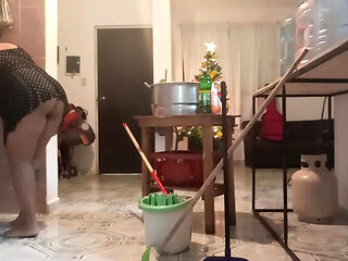 My Fat Wife Cleaning The House - Homemade Latina MILF with Big Ass