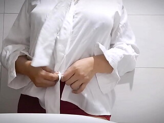 Sexy Horny Office Girl Masturbate Showing Big Tits and Tight Pussy in the Bathroom