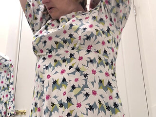 Braless, Commando, Tattooed Chick Trying on New Clothes. Part 1 of 2.