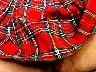 Sexy Pussy Under Short Plaid Skirt
