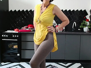 Elegant and pissed mom gets naughty with her huge tits out