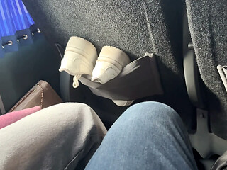 Teen GF rides cock in moving service bus