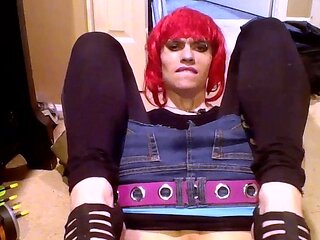 Emo Crossdresser Plays with Sex Toy on Webcam