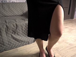 Sexy Legs Tease in Over the Knee Slit Skirt