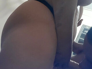 Eating her husband's ass