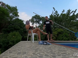 Poolside Seduction: Busty Blonde Ashley Grey Seduces The Pool Boy For A Raw Outdoor Session