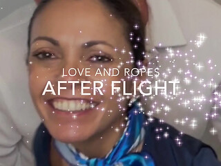 Flight attendant gets fucked after a long flight and begs for a big load