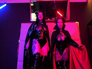 Curvy Japanese goddesses posing in tight black outfits