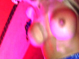 A big titted blonde keeps the thong on while she sucks and gets fucked hard