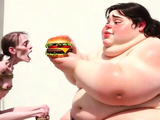 Intense Feeding Session - SSBBW Humiliates and Fattens Thin Girl