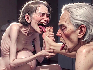 Two Ugly 90 Year Old Grannies Foot Fetish - Licking & Moaning in Pleasure