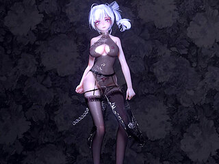 [mmd] Brilliant Marionette See-through Black Silk Cheongsam Nun Anal Serra Bead Cut-out Thong