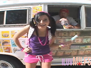 Tanned small tits slut will fuck for free ice cream