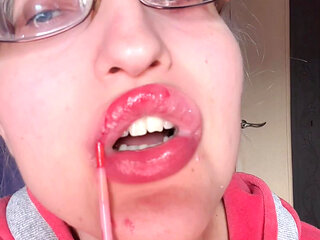 Asmr Eating Banana Pink Lipstick - Lip Fetish Food Fetish Lipstick Eyeglasses