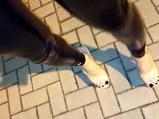 Latex Sissy in 20cm Platform Stilettos - Public Park Whore