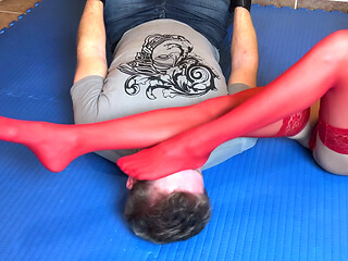 Red Pantyhose Foot Domination