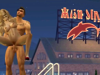 Hunky Sims 4 - Sexy stud got blowjob on the rooftop by his horny blonde girlfriend (sensual pussy fuck and facial cum)