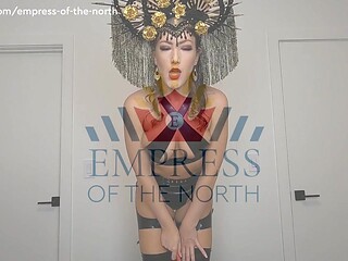 Latex Domme shames and stuffs food into her sub's mouth
